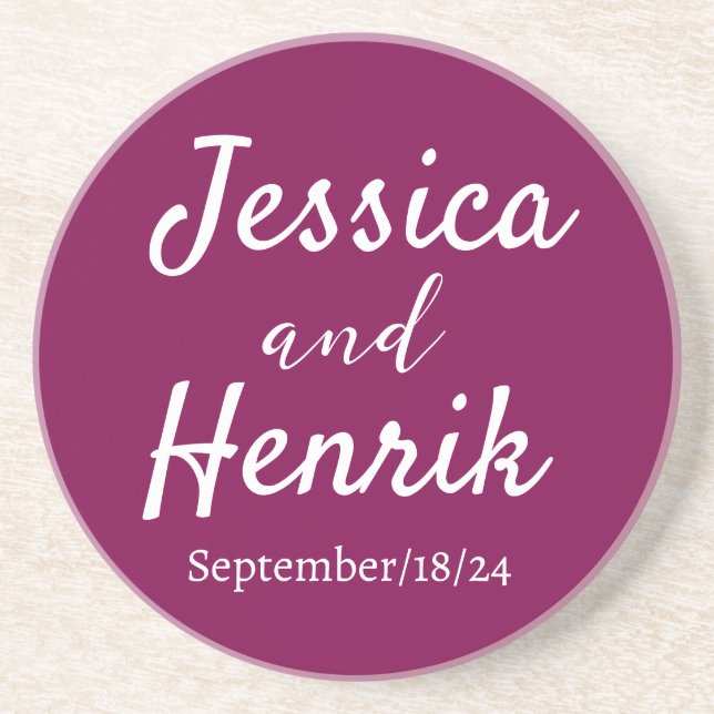 Stylish Modern Name Minimalist Wedding Wine Colour Coaster (Front)