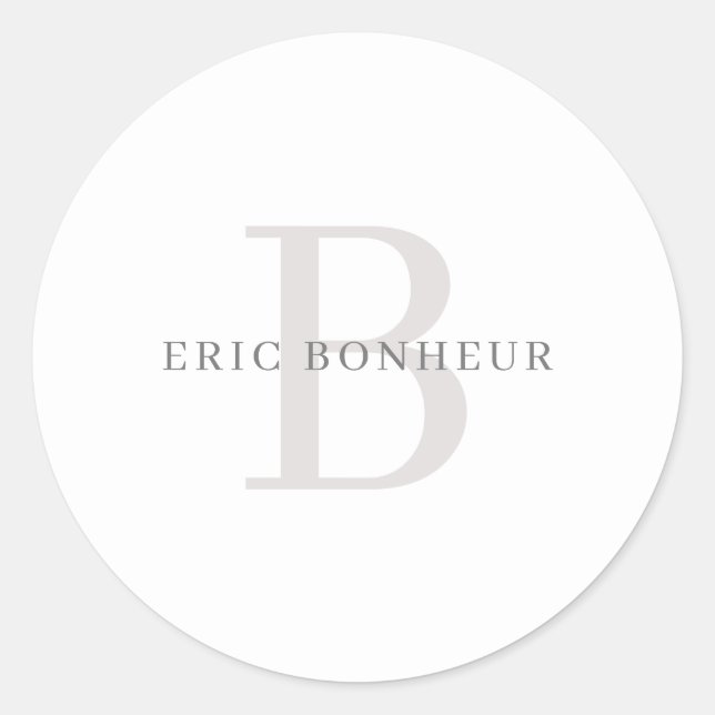 Stylish Modern Name & Monogram Classic Round Sticker (Front)