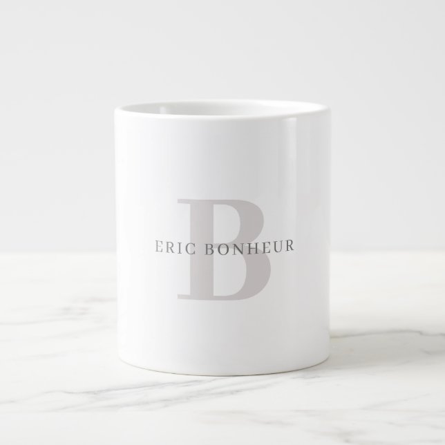 Stylish Modern Name & Monogram Large Coffee Mug (Front)
