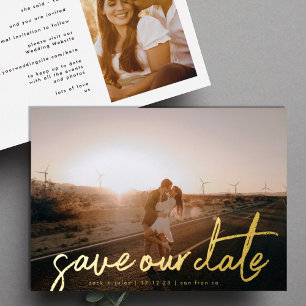 Stylish Modern Names Photo Gold Save Our Date