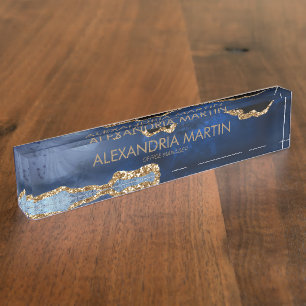 Stylish Modern Navy Blue Gold Glitter Office Nameplate