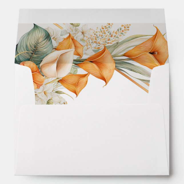 Stylish Modern Orange and Ivory Calla Lily RSVP Envelope (Back (Bottom))