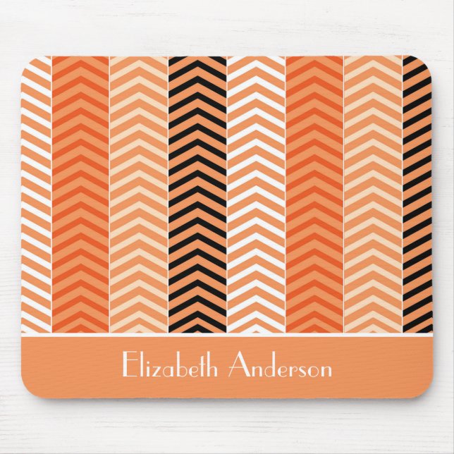 Stylish Modern Orange Chevron Stripes and Name Mouse Mat (Front)