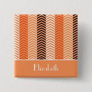 Stylish Modern Orange Chevron Stripes With Name 15 Cm Square Badge