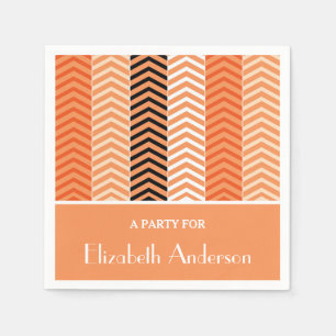 Stylish Modern Orange Chevron Stripes With Name Napkin