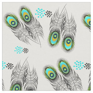 Stylish Modern Peacock Feathers and Spots Pattern Fabric