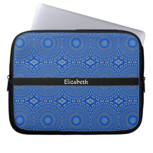 Stylish Modern Personalised Pattern Blue Black Laptop Sleeve