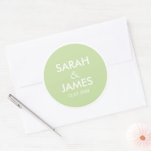 STYLISH MODERN PERSONALIZED NAME ORANGE WEDDING CLASSIC ROUND STICKER