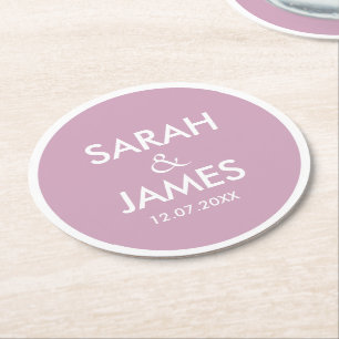 STYLISH MODERN PERSONALIZED NAME PALE WINE WEDDING ROUND PAPER COASTER