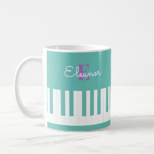 Stylish Modern Piano Keys Aqua Monogrammed Coffee Mug