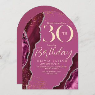 Stylish Modern pink agate gold 30th Birthday  Invitation