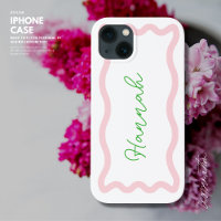 Stylish Modern Pink and Green Monogram Retro Wave