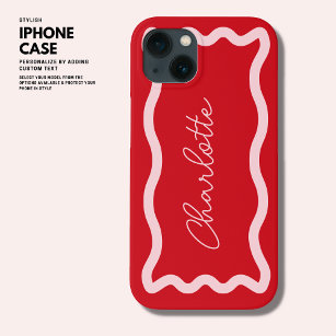 Stylish Modern Pink and Red Monogram Retro Wave Case-Mate iPhone Case