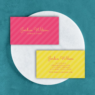 Stylish Modern Pink and Yellow Stripes Business Card