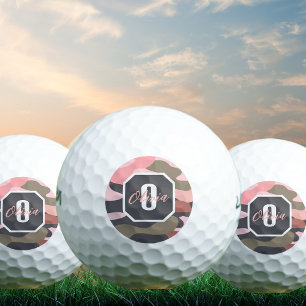 Stylish Modern Pink & Green Camouflage,Personalise Golf Balls