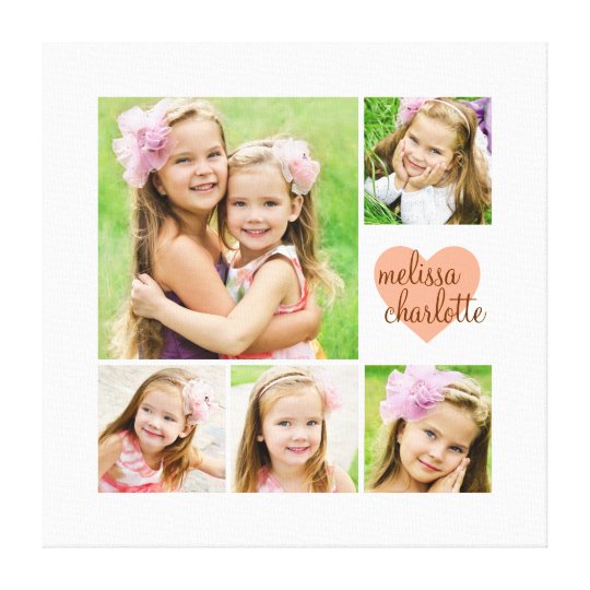 Stylish Modern Pink Heart Personalised Photo Canvas Print