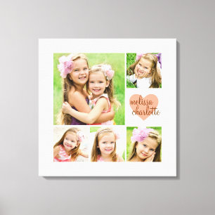Stylish Modern Pink Heart Personalised Photo Canvas Print