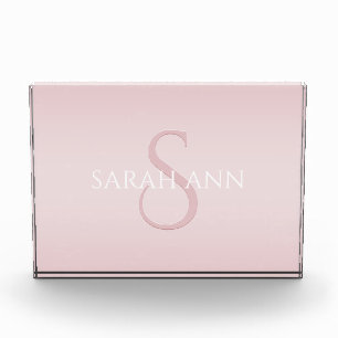 Stylish Modern Pink Monogram Photo Block