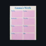 Stylish Modern Pink Personalised Weekly Planner Notepad<br><div class="desc">Organise your week with this cute and modern weekly planner in pink and blue,  personalised with your name.</div>