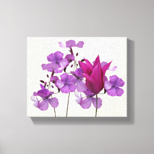 Stylish modern pink tulip purple flowers floral canvas print