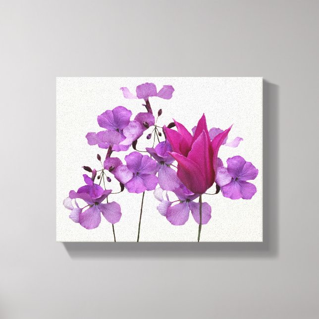 Stylish modern pink tulip purple flowers floral canvas print (Front)