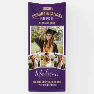Stylish Modern Purple 4 Photo Collage Graduation Banner