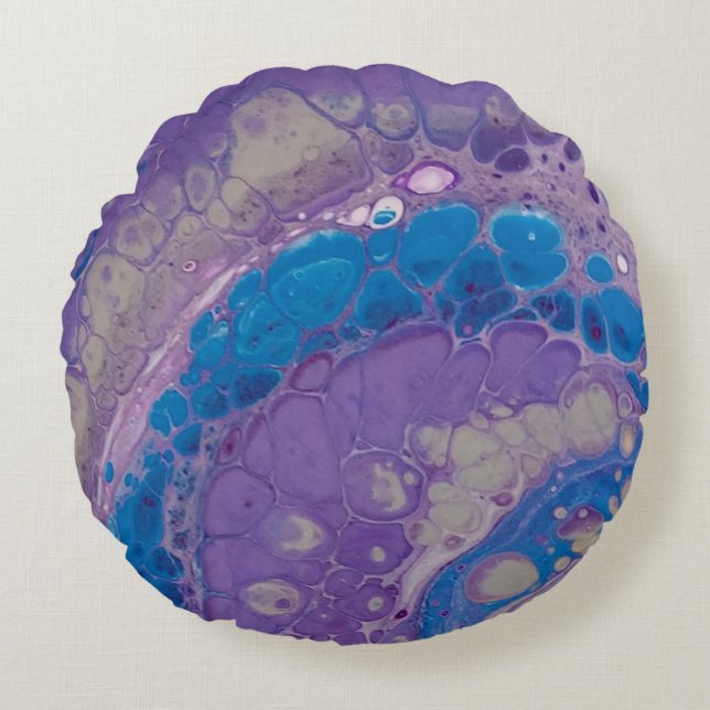 Stylish Modern Purple Blue Grey Abstract Round Cushion (Front)
