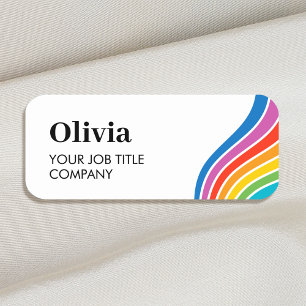 Stylish & Modern Rainbow Wave Staff ID White Name Tag