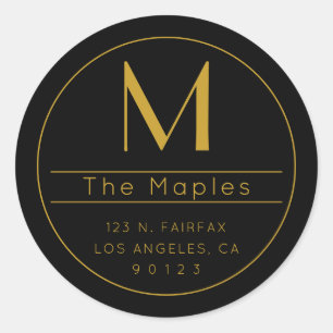 Stylish Modern Return Address & Monogram Classic Round Sticker