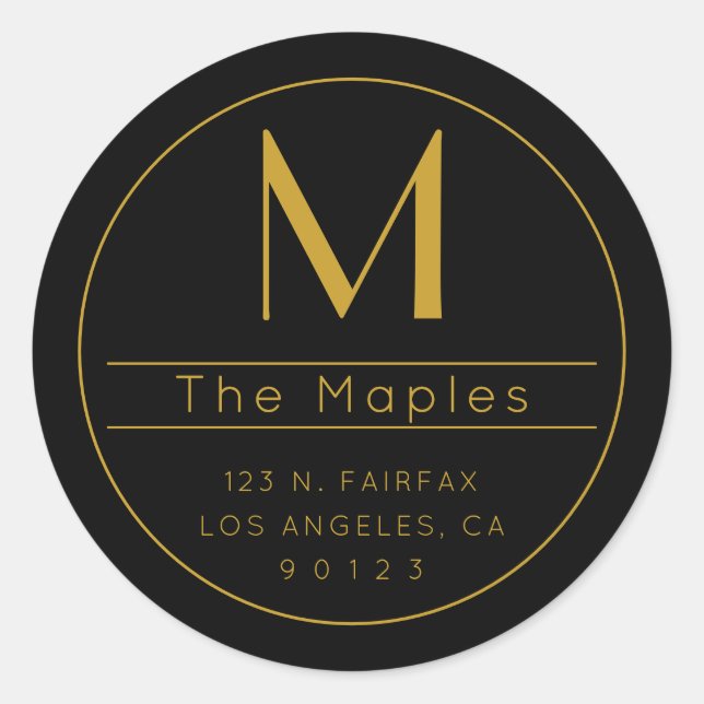 Stylish Modern Return Address & Monogram Classic Round Sticker (Front)