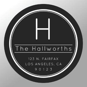 Stylish Modern Return Address & Monogram Classic Round Sticker