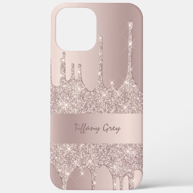 Stylish modern rose gold glitter drips custom Case-Mate iPhone case (Back)