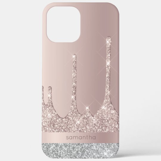 Stylish Modern Rose Gold Silver Glitter Drips Iphone 12 Pro Max Case Zazzle Co Uk