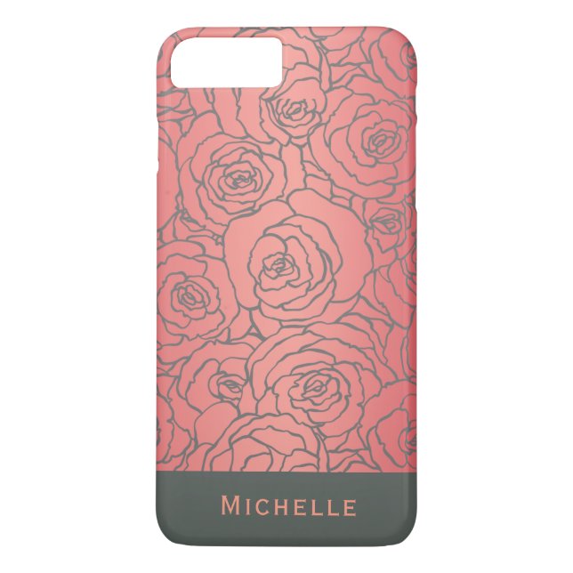 Stylish Modern Rose Pattern with Your Name Case-Mate iPhone Case (Back)