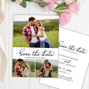 Stylish Modern Script 3 Photo Collage Wedding Save The Date