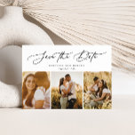 Stylish Modern Script 3-Photo Multi Save The Date<br><div class="desc">This elegant save the date features 3 photos with graceful modern calligraphy script. Add additional details to the back.</div>