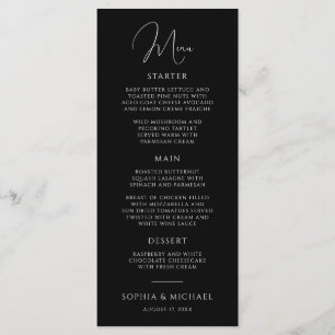 Stylish Modern Script Black And White Wedding Menu