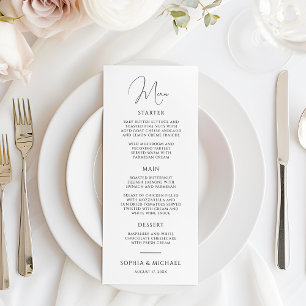 Stylish Modern Script Black And White Wedding Menu
