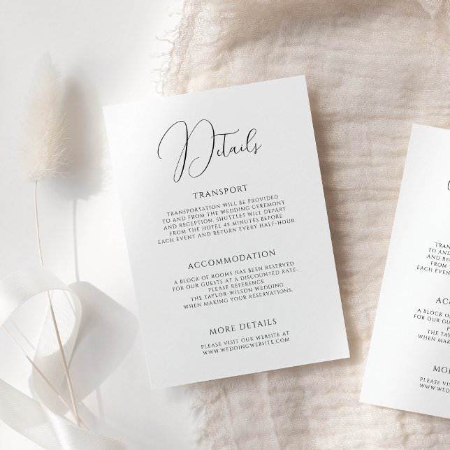 Stylish Modern Script Black White Wedding Details Enclosure Card (Creator Uploaded)