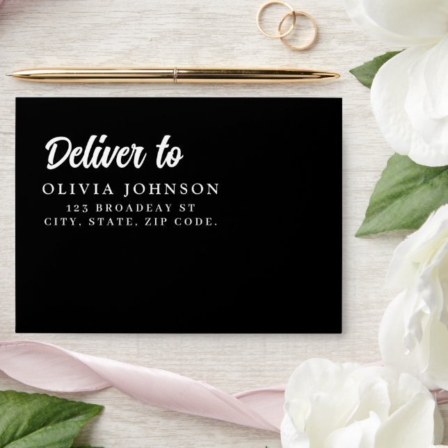 Stylish Modern Script Minimal Wedding RSPV Black Envelope (Wedding)