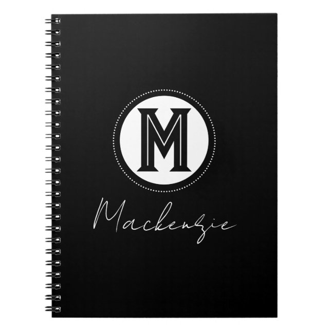 Stylish Modern Script Monogram Office 3 Ring Binde Notebook (Front)