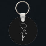 Stylish Modern Script Name Black Key Ring<br><div class="desc">A simple,  stylish,  script name keychain with white typography on black. Minimalist style.</div>