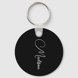 Stylish Modern Script Name Black Key Ring