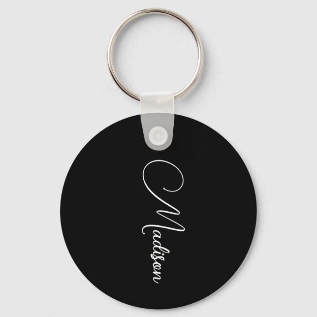 Stylish Modern Script Name Black Key Ring (Front)