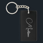 Stylish Modern Script Name  Key Ring<br><div class="desc">A simple,  stylish,  script name keychain with white typography on black. Minimalist style.</div>