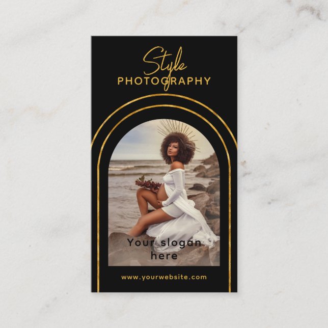 Stylish Modern Script Photo QR Code Photography Business Card (Front)