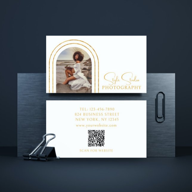 Stylish Modern Script Photo QR Code Photography Business Card (Creator Uploaded)