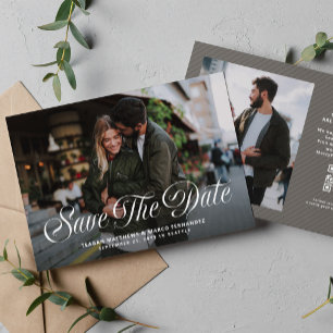 Stylish modern script two photo wedding save the date