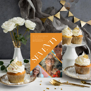 Stylish Modern Seventy   70th Birthday 3 Photo Invitation