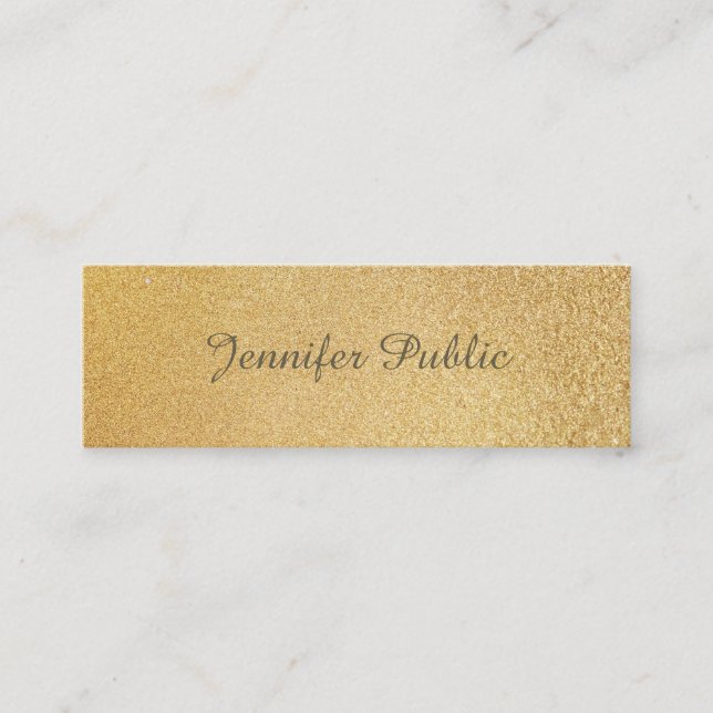 Stylish Modern Shiny Gold Foil Glamour Template Mini Business Card (Front)